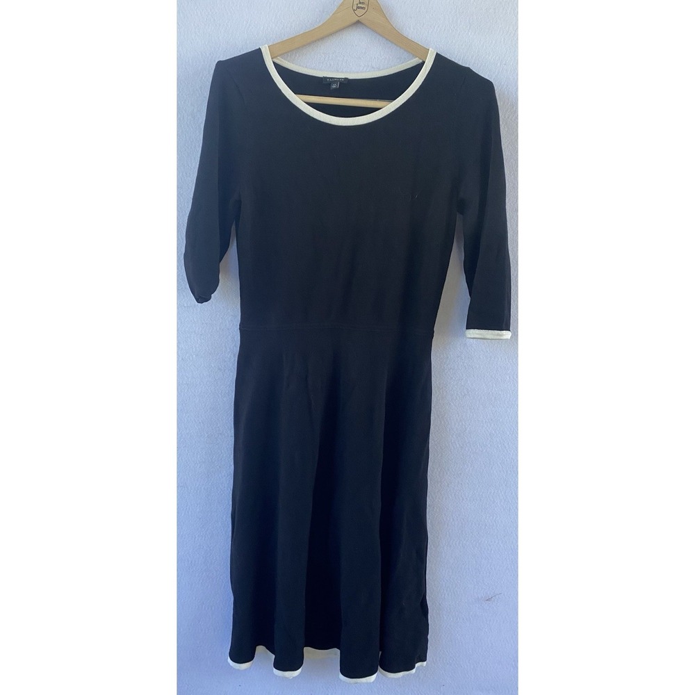 Talbots Black & White Sleeves Long‎ Sheath Dress Womens XS Preppy Party